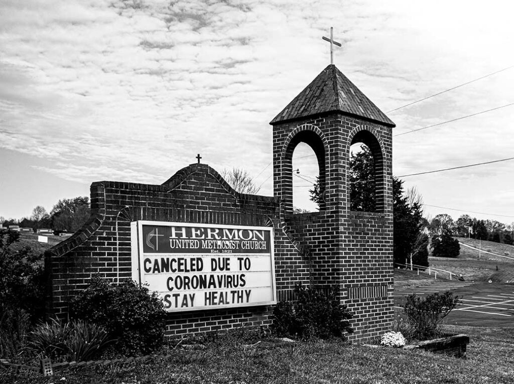 The sign at the Hermon United Methodist Church in Afton, TN was a reflection of how life felt at the start of the quarantine and "safer at home" orders; everything was put on hold or was canceled.  No more social gatherings, no school events or sports, no traffic on the roads, everything was put on hold or was canceled.  Copyrights to Eric Kaltenmark © All rights reserved.