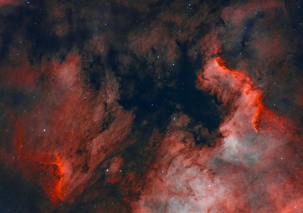 NGC7000 (The North America and Pelican nebulae) is in the constellation of Cygnus. It is about 2200 light-years away from us. I took this photo in Buckinghamshire, England. Kasra Karimi © All rights reserved.