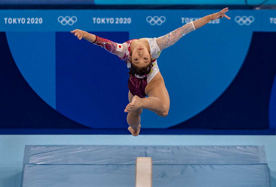 Urara Ashikawa of Japan performs in the finals of the women's balance beam in the Ariake Arena on August 3. Mark Edward Harris © All rights reserved.