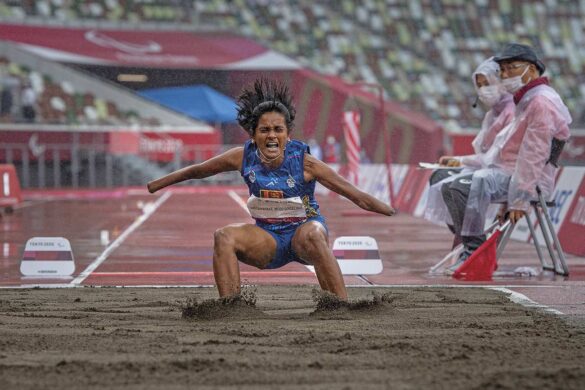 Sri Lankan Paralympian Premadasa Dissanayake achieved her personal best in the long jump in Tokyo with a distance of 4.92 meters, Tokyo 2020 Paralympics. Mark Edward Harris/Zuma Press © All rights reserved.