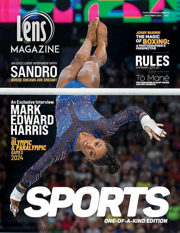 Lens Magazine Issue #120. The Sports Edition. Simone Biles on her way to winning Gold in the Women's All-Around Artistic Gymnastics. By Mark Edward Harris © All rights reserved.