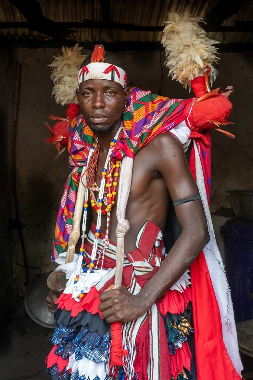 Heviosso Priest
Portrait of a Heviosso priest with his k’pon, a sacred emblem or ritual weight carried by priests representing the power and authority of this deity.  Heviosso priests worship thunder and lightning in Voodoo religion.
Inger Vandyke © All rights reserved. 