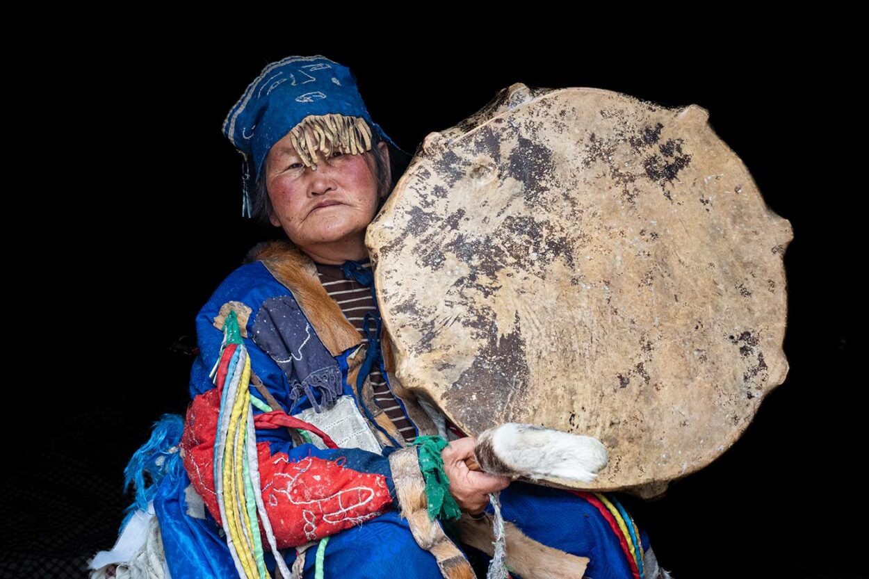 Tsaatan Shaman 
Portrait of a Tsegtseg, the only female shaman in the Tsaatan culture of northern Mongolia’s Taiga. 
Inger Vandyke © 
All rights reserved.